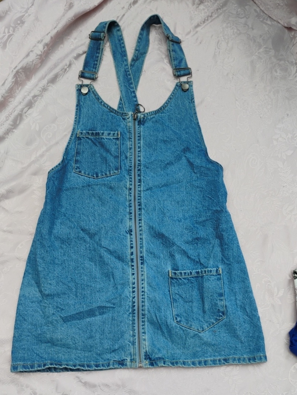 Forever 21 Blue Denim Overall Dress with Front Zip